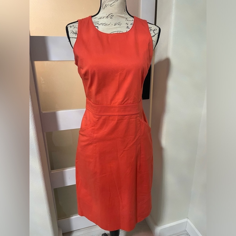 👗 Tory Burch Red Orange Sleeveless Sheath Dress Knee-length